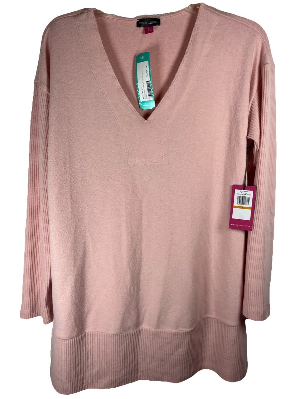 Vince Camuto Womens S Elegant Mix Sweater Ballet Pink Spring Long Sleeve V-Neck